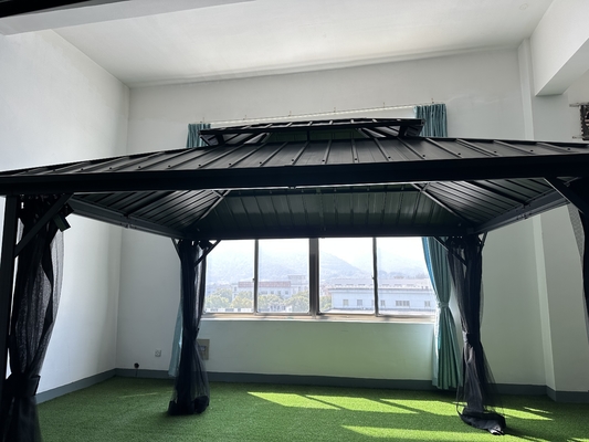 Εξωτερικός κήπος 3X3.65X2.85M Μεταλλική βεράντα με δίχτυ για κουνούπια και ύφασμα από πολυεστέρα